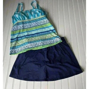 Lands End Swim Suit Lot Women Tankini Top Skirt 6 Navy Blue Underwire. 1185